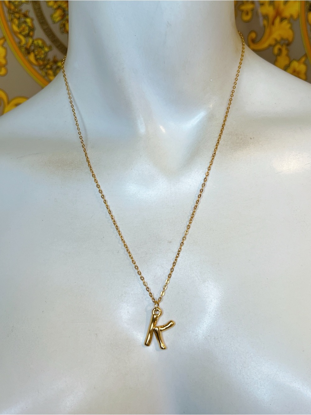 18k yellow gold K initial letter necklace waterproof stainless 18” to 21”